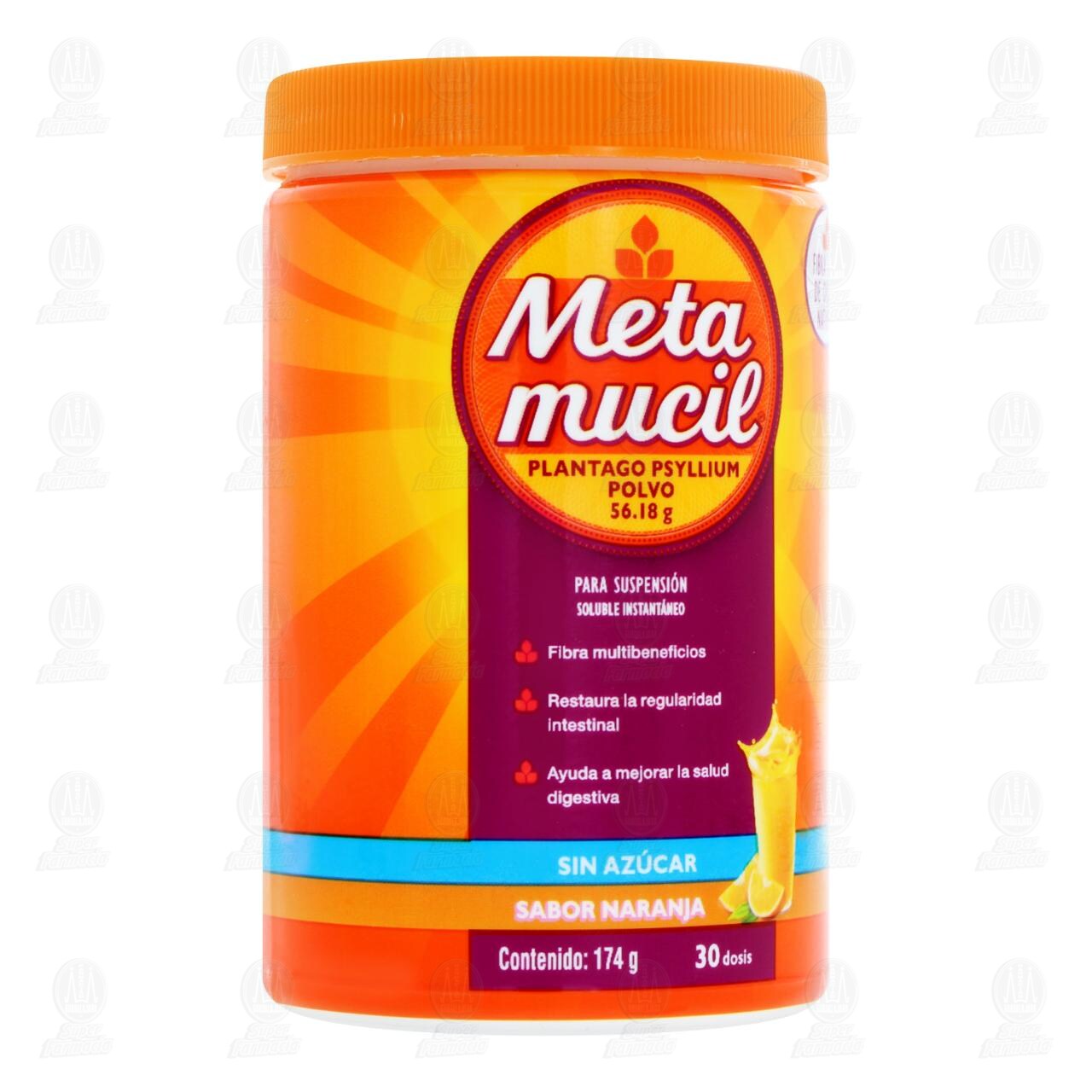 Metamucil Fibra Natural Sabor Naranja 174 gr, 30 Dosis. image number 0
