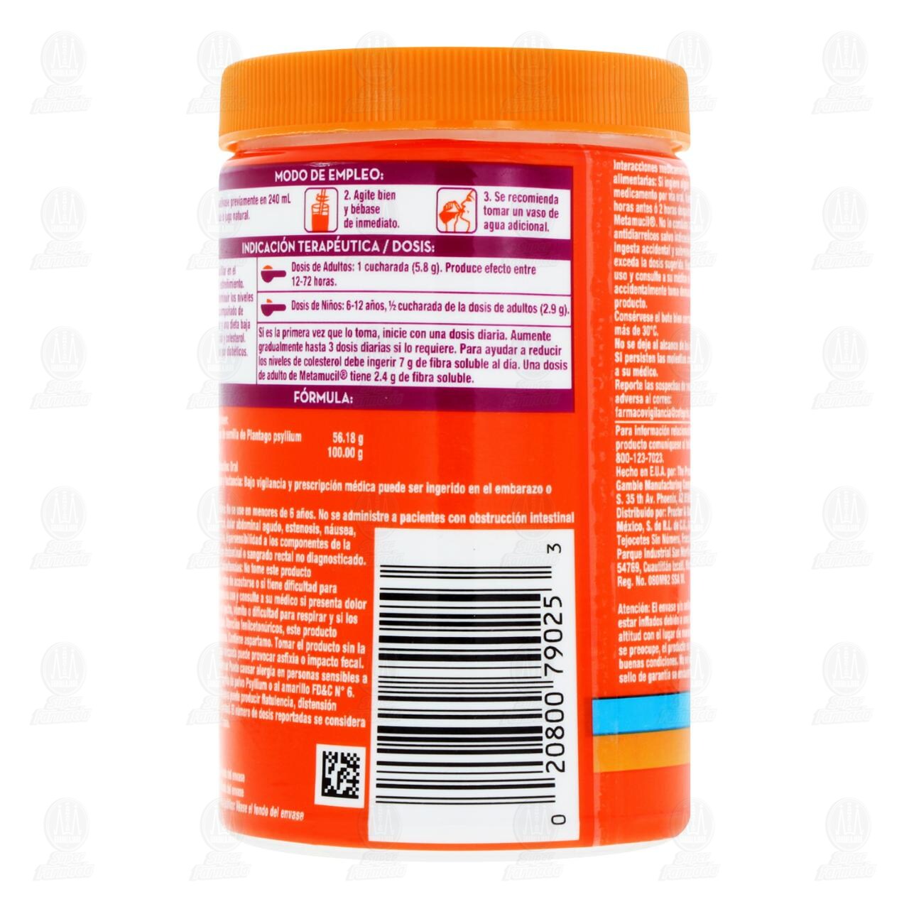 Metamucil Fibra Natural Sabor Naranja 174 gr, 30 Dosis. image number 2