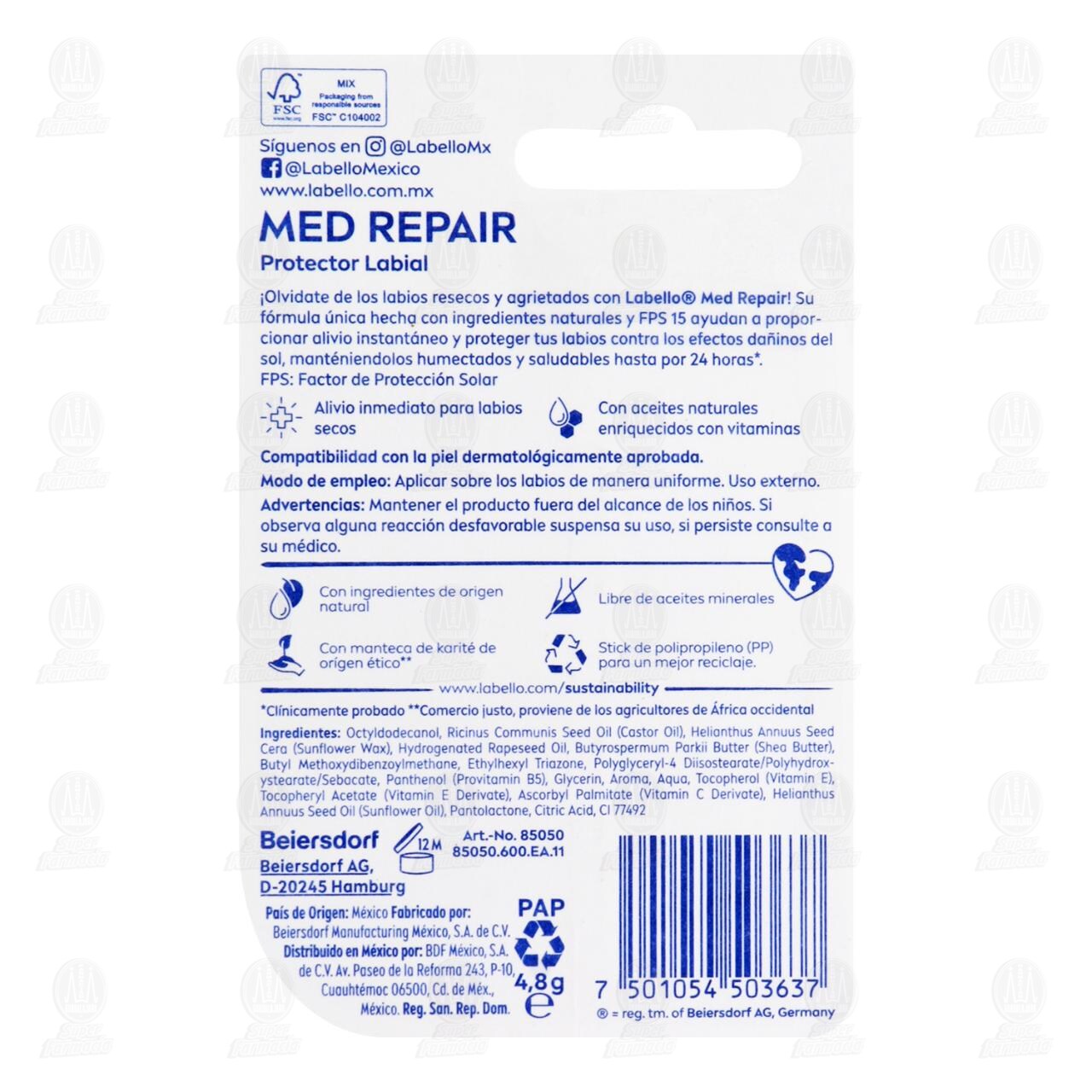 Protector Labial Labello Med Repair FPS 15, 4.8 gr. image number 1