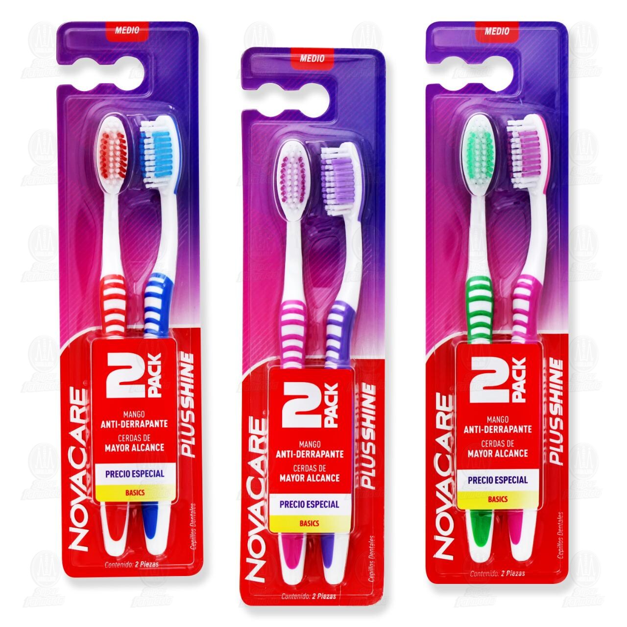 Cepillo Dental Novacare Basics Medio Varios Colores, 2 pzas. image number 2