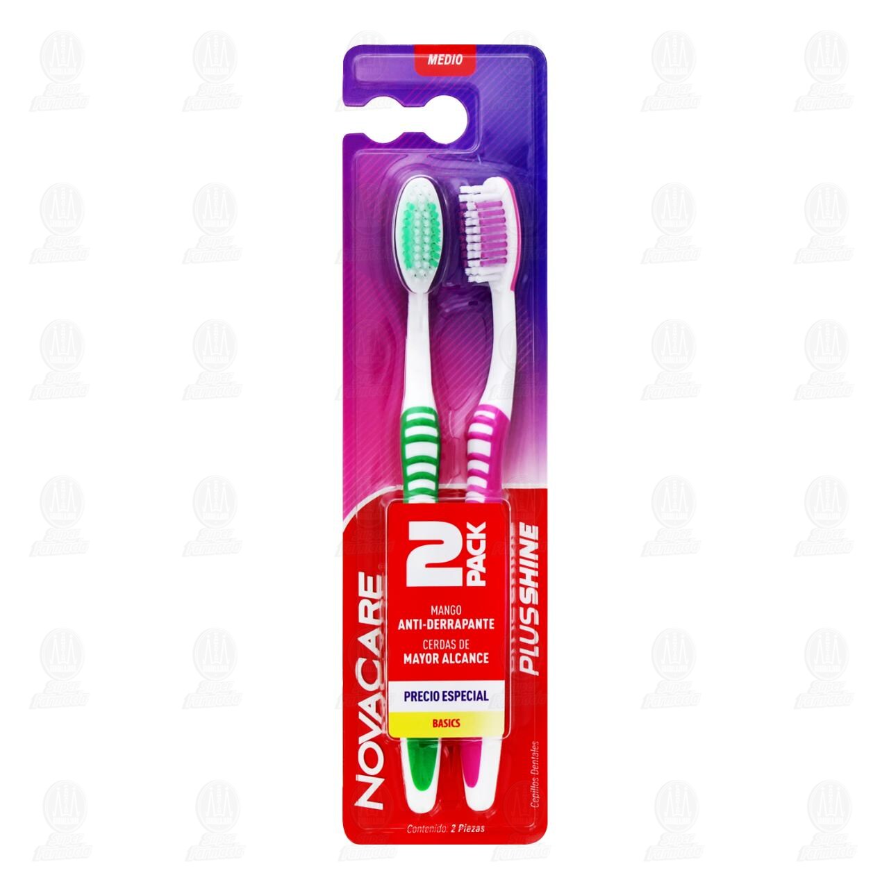 Cepillo Dental Novacare Basics Medio Varios Colores, 2 pzas. image number 0