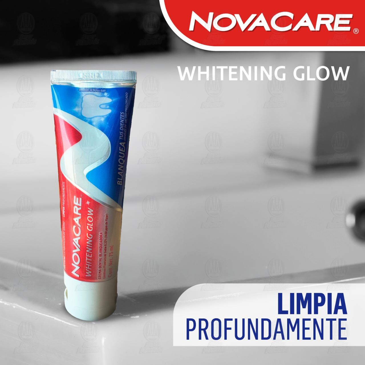 Crema Dental Novacare Whitening Glow Blanqueadora, 75 ml. image number 2