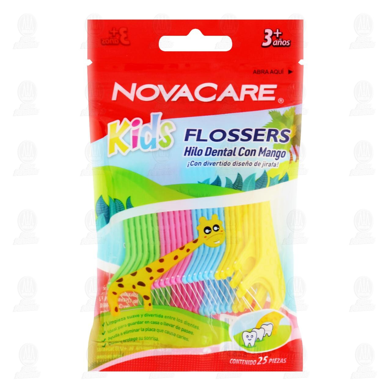 Hilo Dental Novacare Kids Flossers con Mango, 25 pzas.