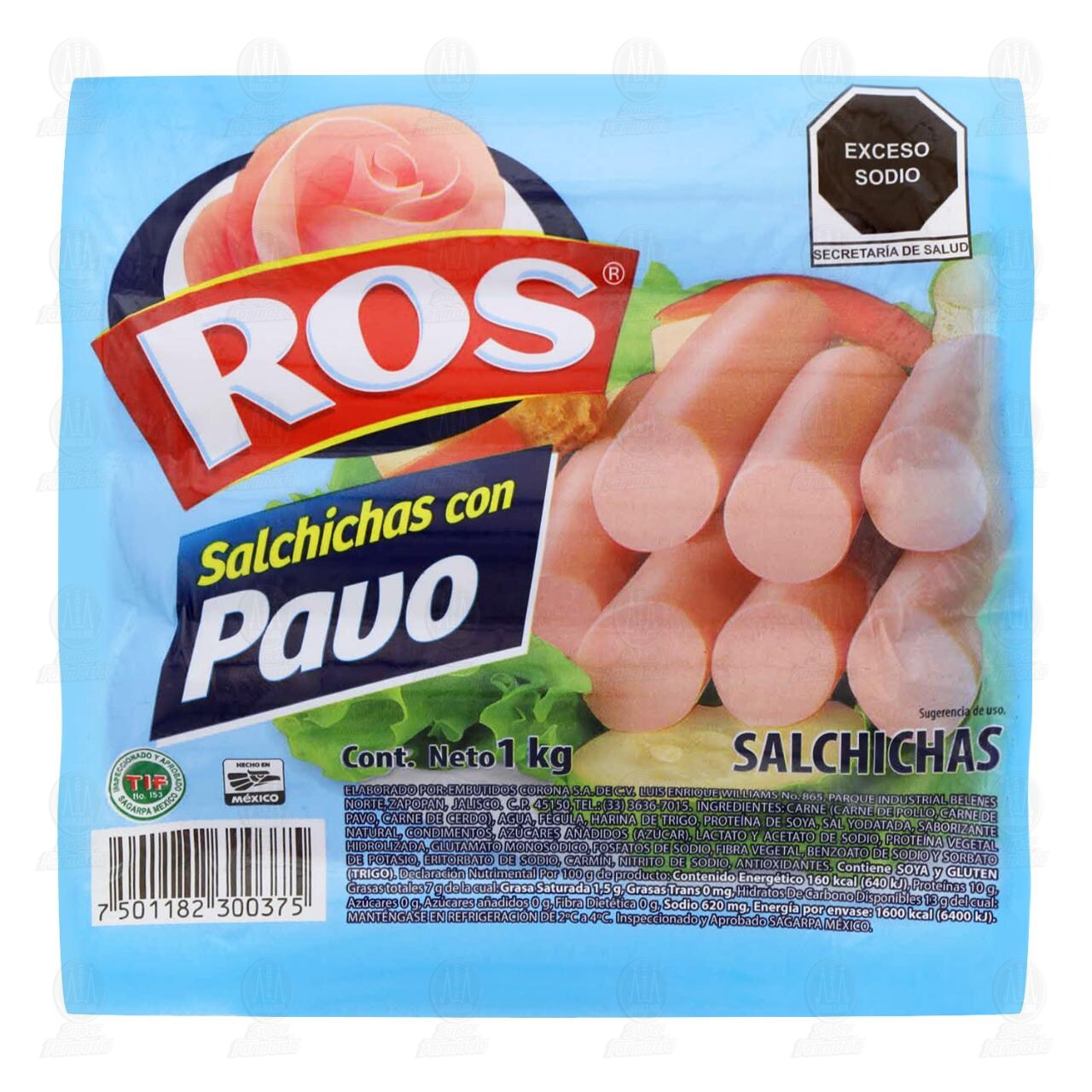 Salchichas Ros con Pavo, 1 kg.