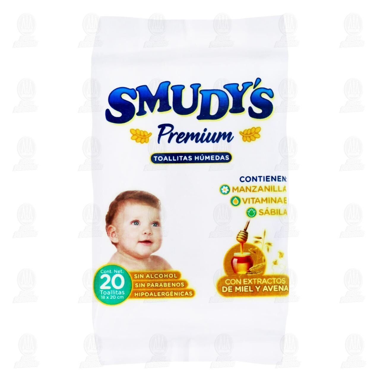 Toallitas H&uacute;medas Smudy's Premium con Extractos de Miel y Avena, 20 pzas. image number 0