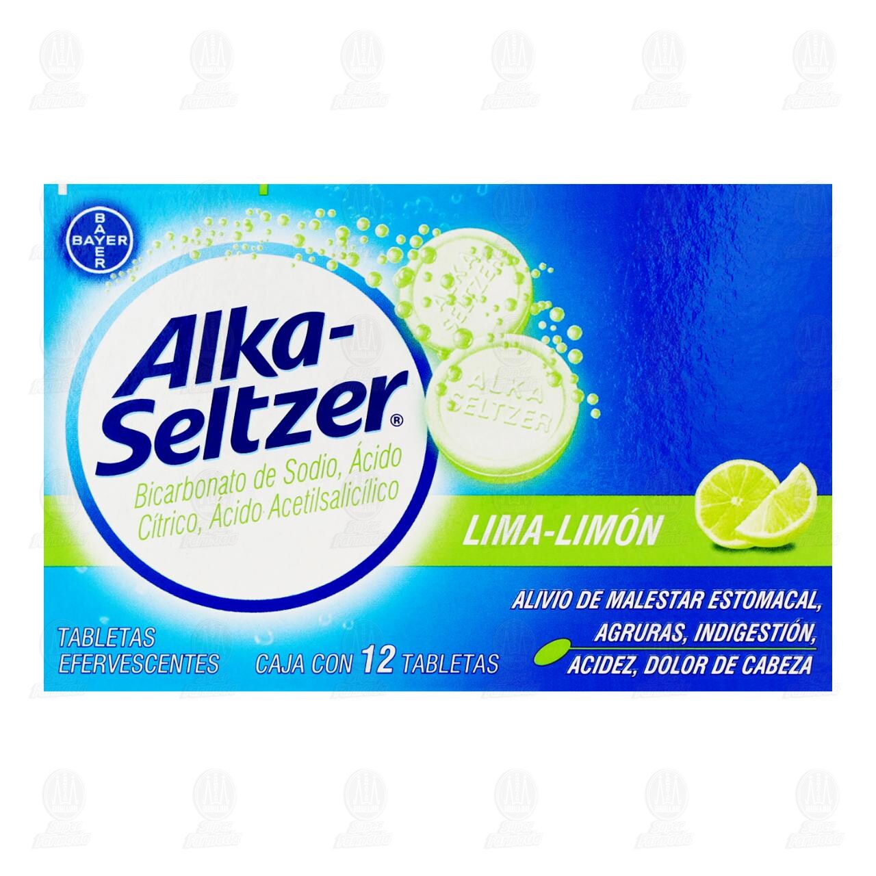 Alka-Seltzer Lima-Limón Alivio del Malestar Estomacal y Dolor de Cabeza, 12 Tabletas Efervescentes. image number 1