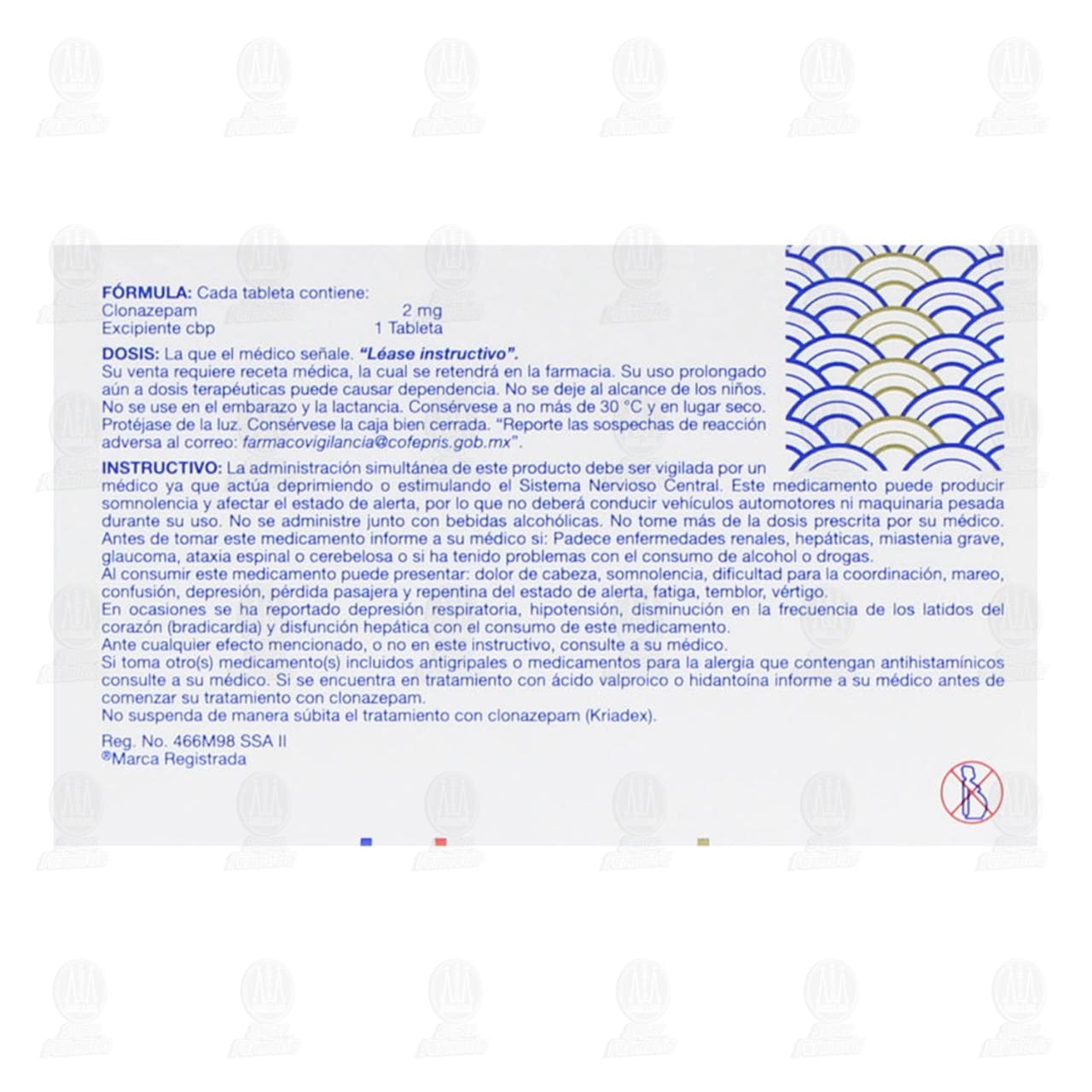 Kriadex 2 mg, 30 Tabletas. image number 2