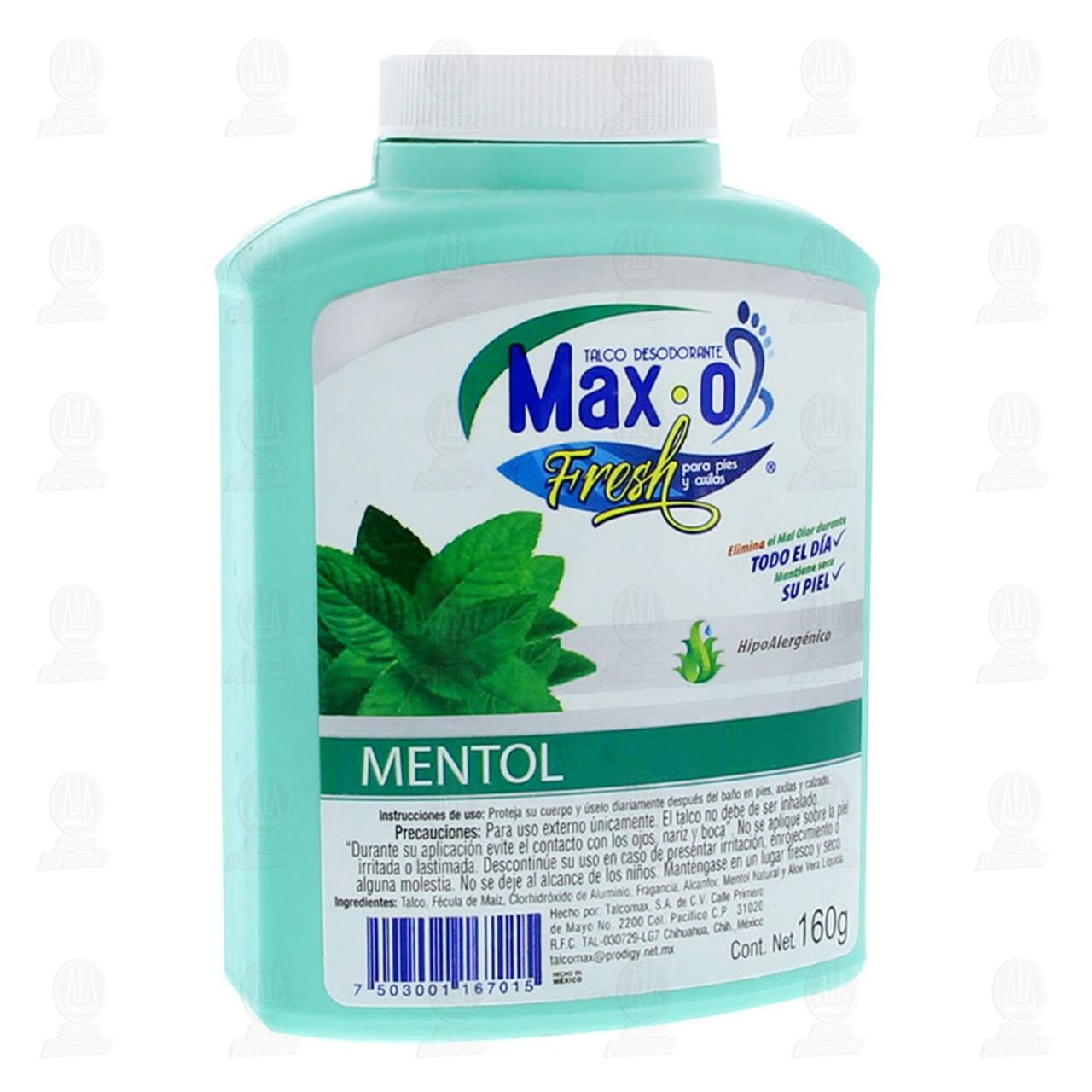 Talco Desodorante Max-O Fresh para Pies y Axilas Aroma a Mentol, 160 gr. image number 0