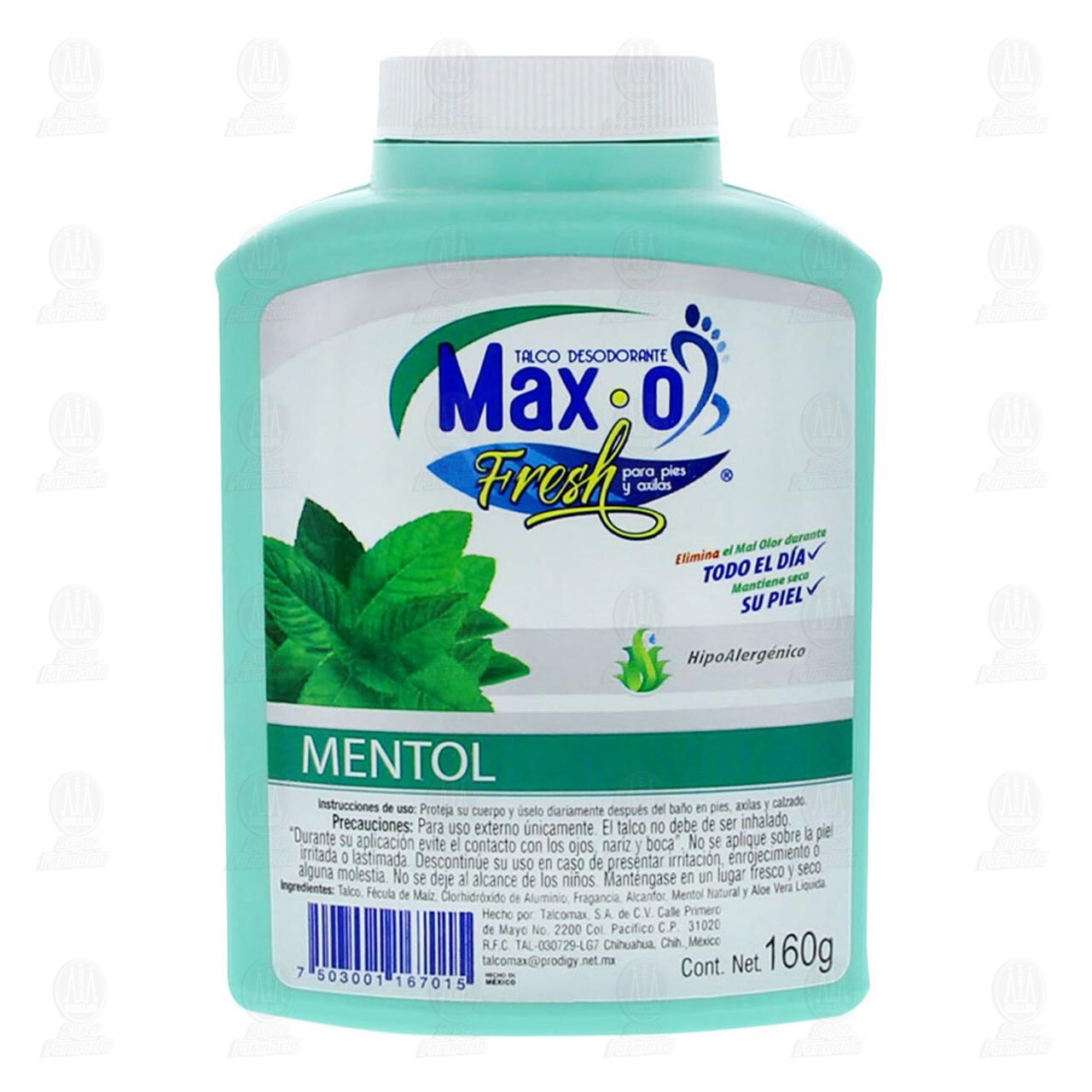 Talco Desodorante Max-O Fresh para Pies y Axilas Aroma a Mentol, 160 gr. image number 1