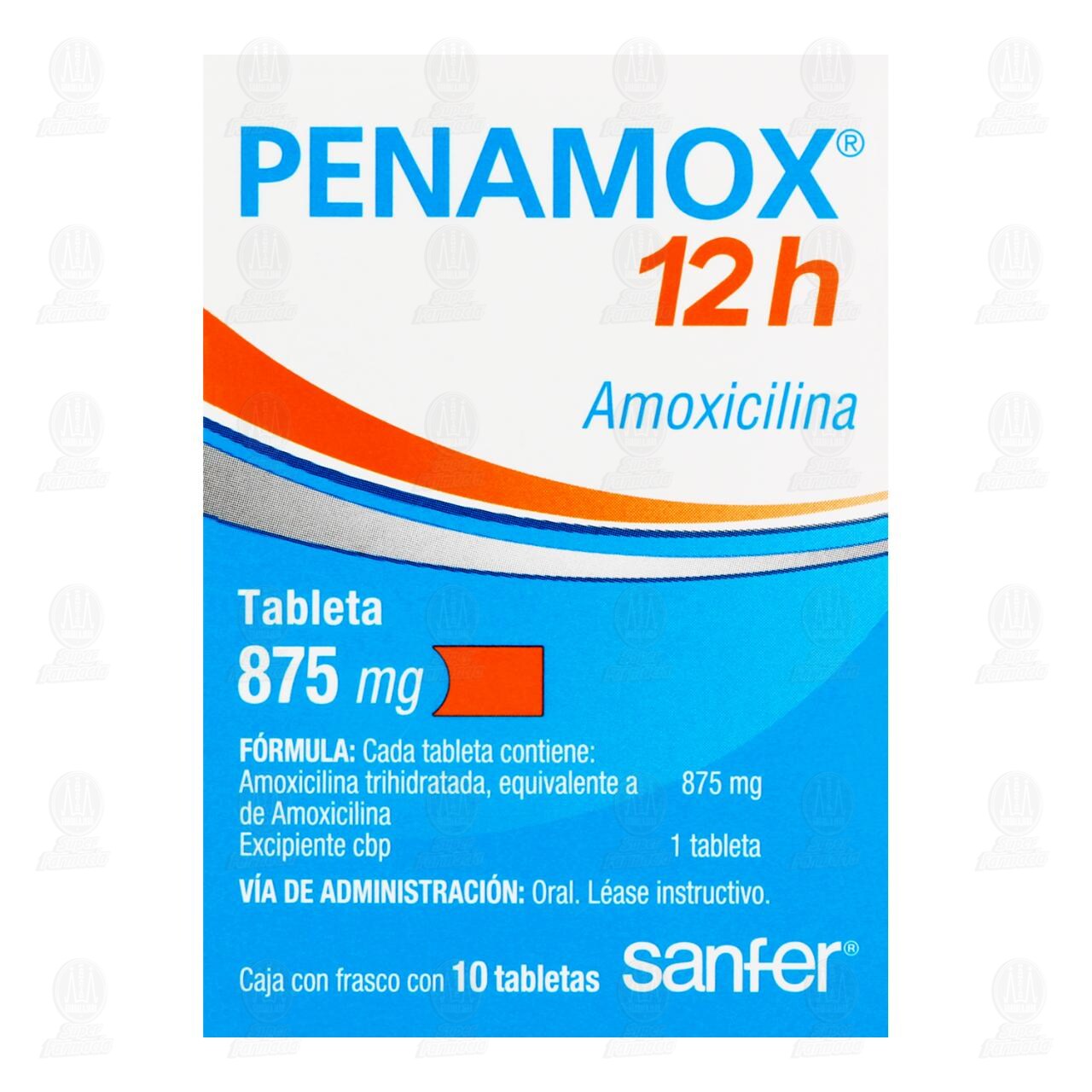 Penamox 12h 875 mg, 10 Tabletas. image number 1
