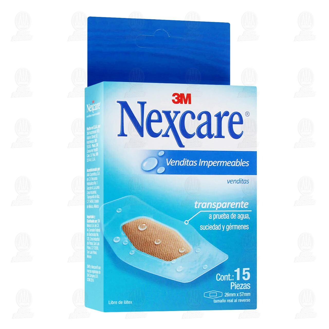 3M Nexcare Venditas Impermeables Transparentes 26mm x 57mm, 15 pzas.