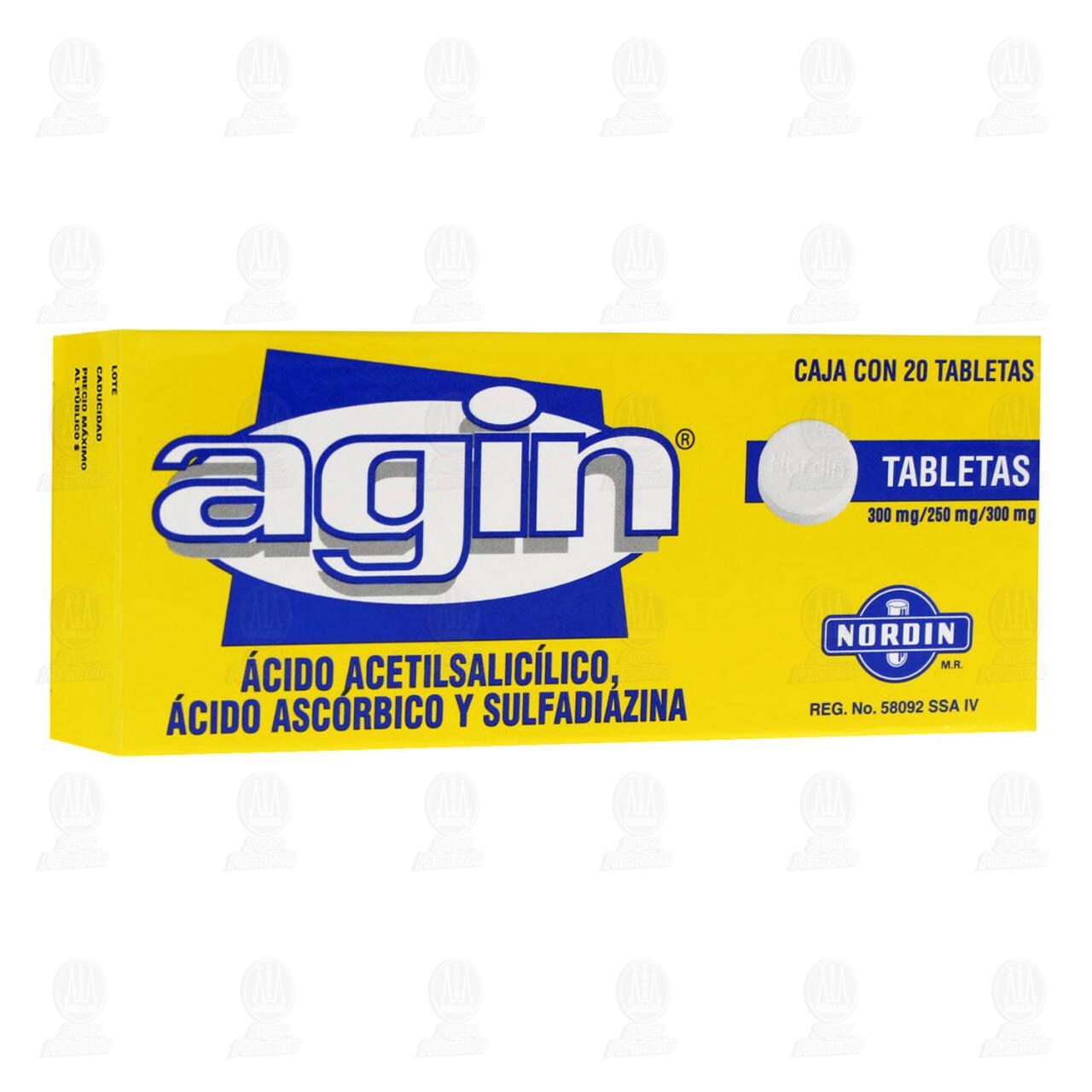 Agin 300mg/250mg/300mg, 20 Tabletas. image number 0