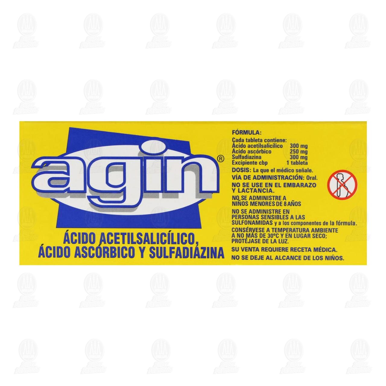 Agin 300mg/250mg/300mg, 20 Tabletas. image number 2