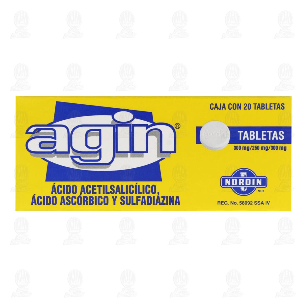 Agin 300mg/250mg/300mg, 20 Tabletas. image number 1
