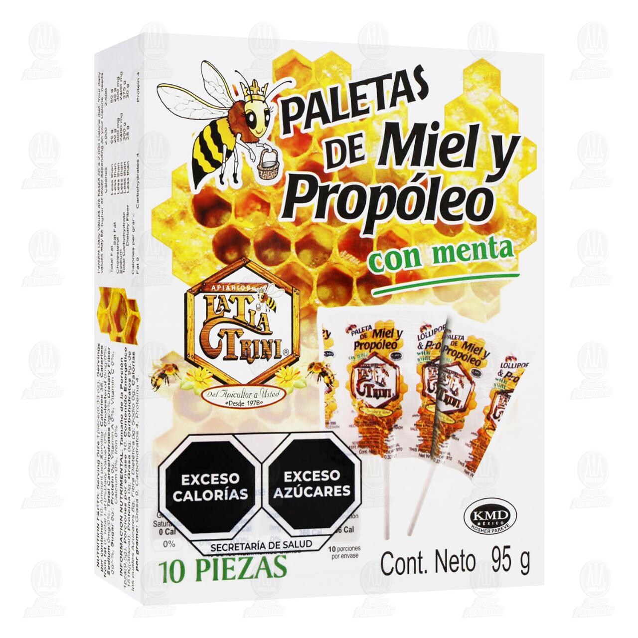 La Tía Trini Paletas de Miel y Propóleo con Menta, 10 pzas. image number 0