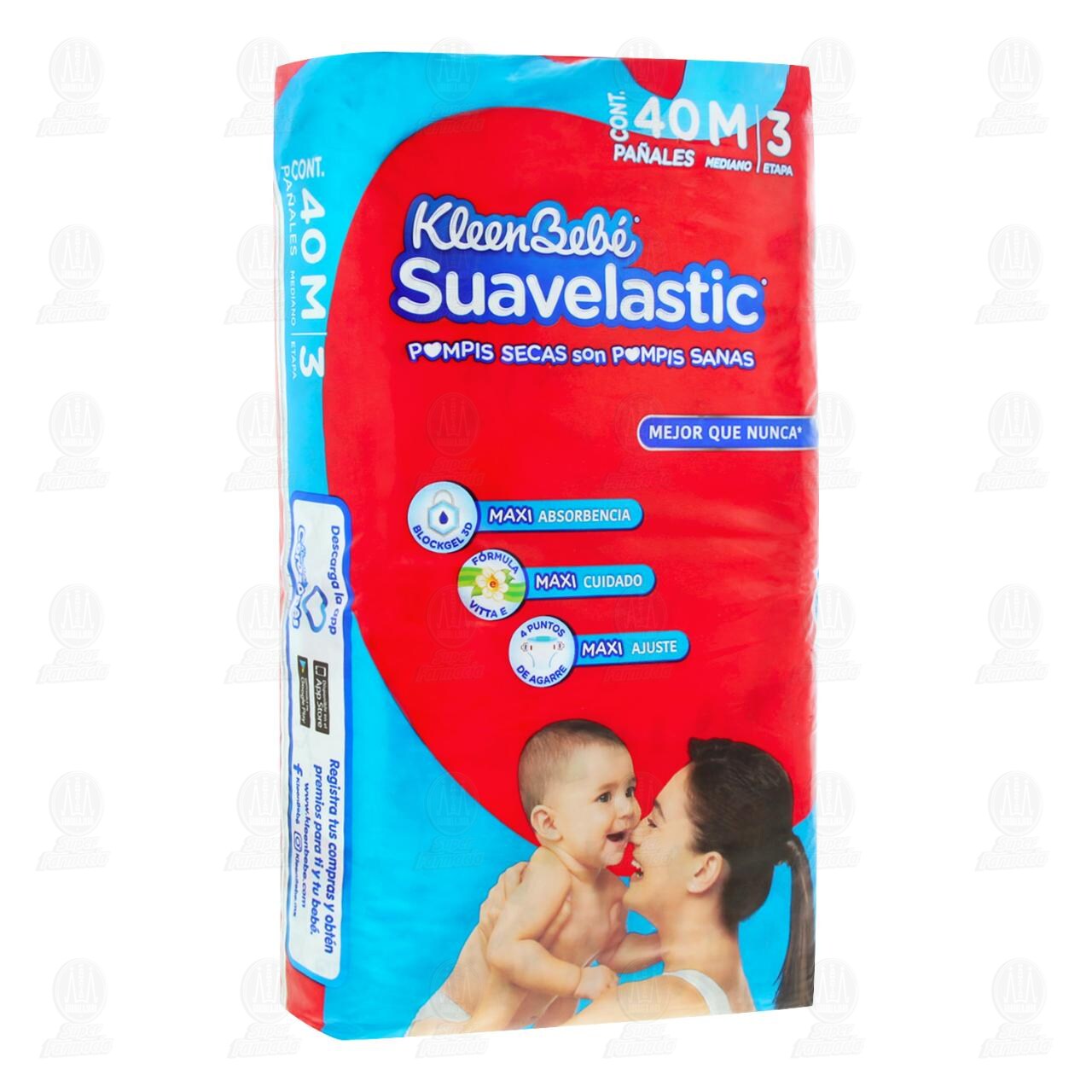 Pañales para Bebé KleenBebé Suavelastic Etapa 3 M, 40 pzas.
