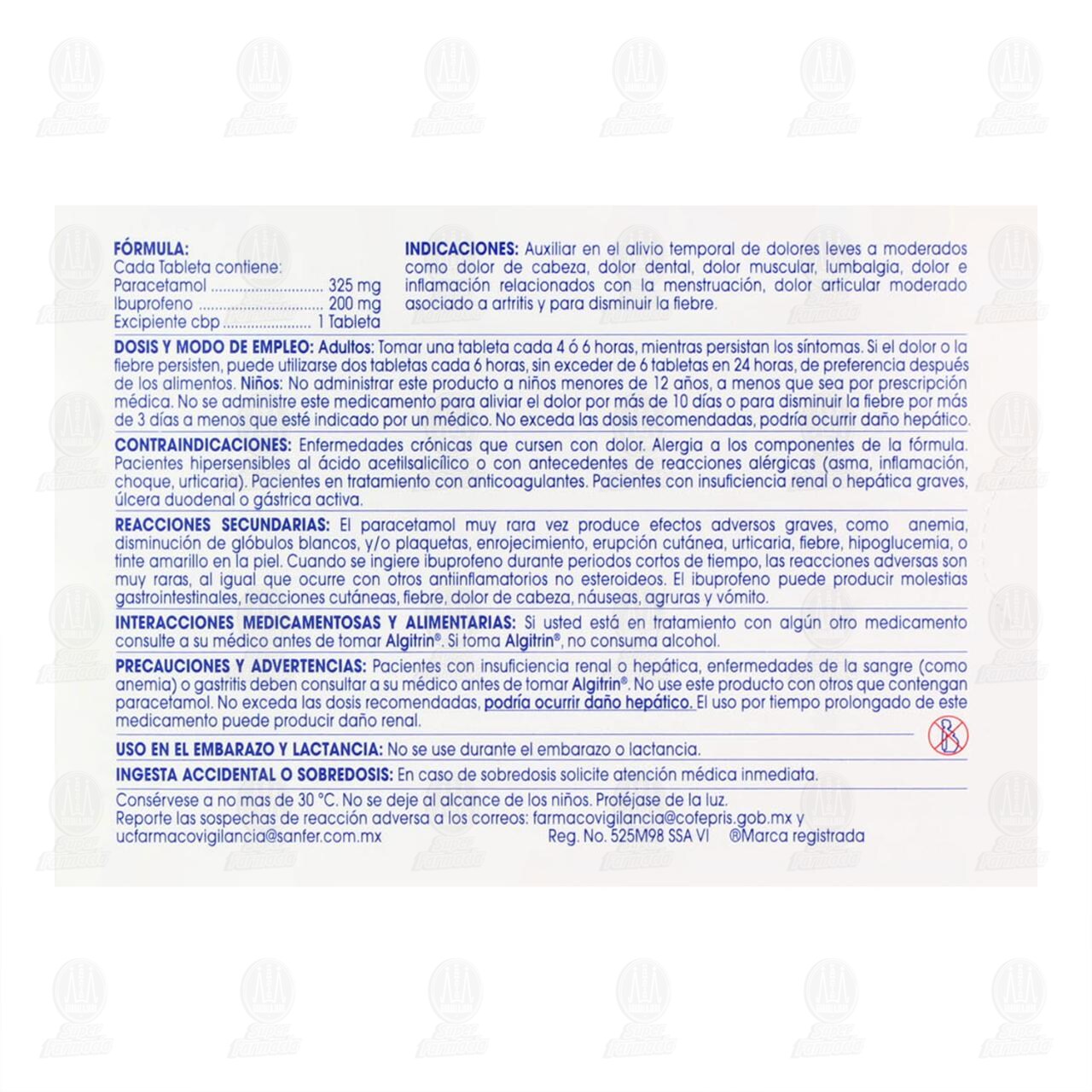 Algitrin 325mg/200mg, 24 Tabletas. image number 2