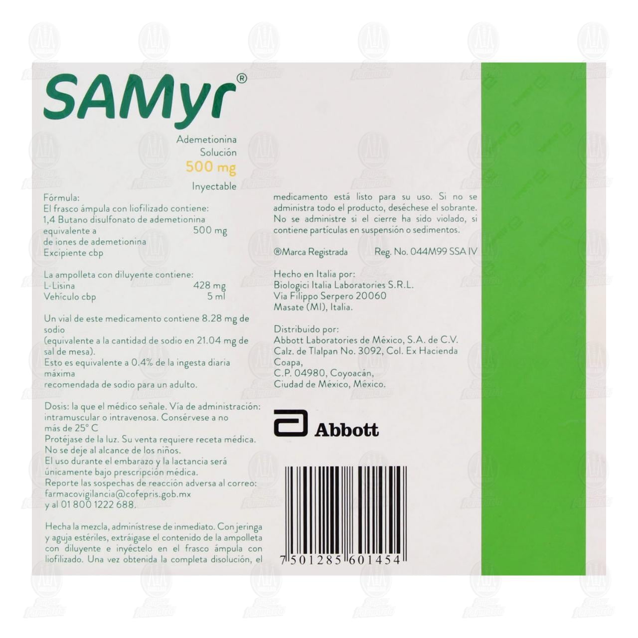 Samyr 500 mg Soluci&oacute;n Inyectable, 5 Ampolletas. image number 2