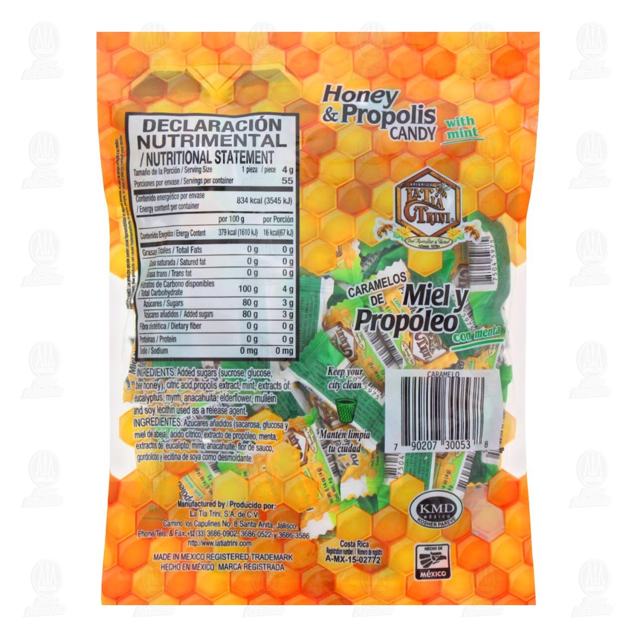 La Tía Trini Caramelo de Miel y Propóleo con Menta, 55 pzas. image number 1