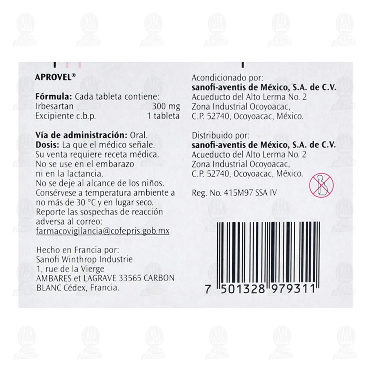 Aprovel 300 mg, 28 Tabletas. image number 2