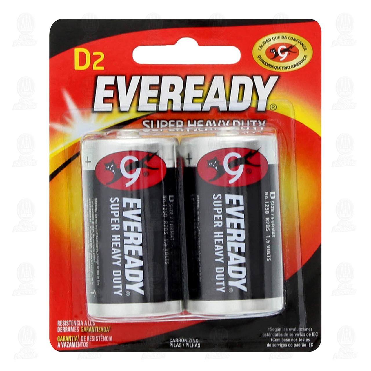 Pilas Eveready de Carbón Zinc Super Heavy Duty D, 2 pzas.