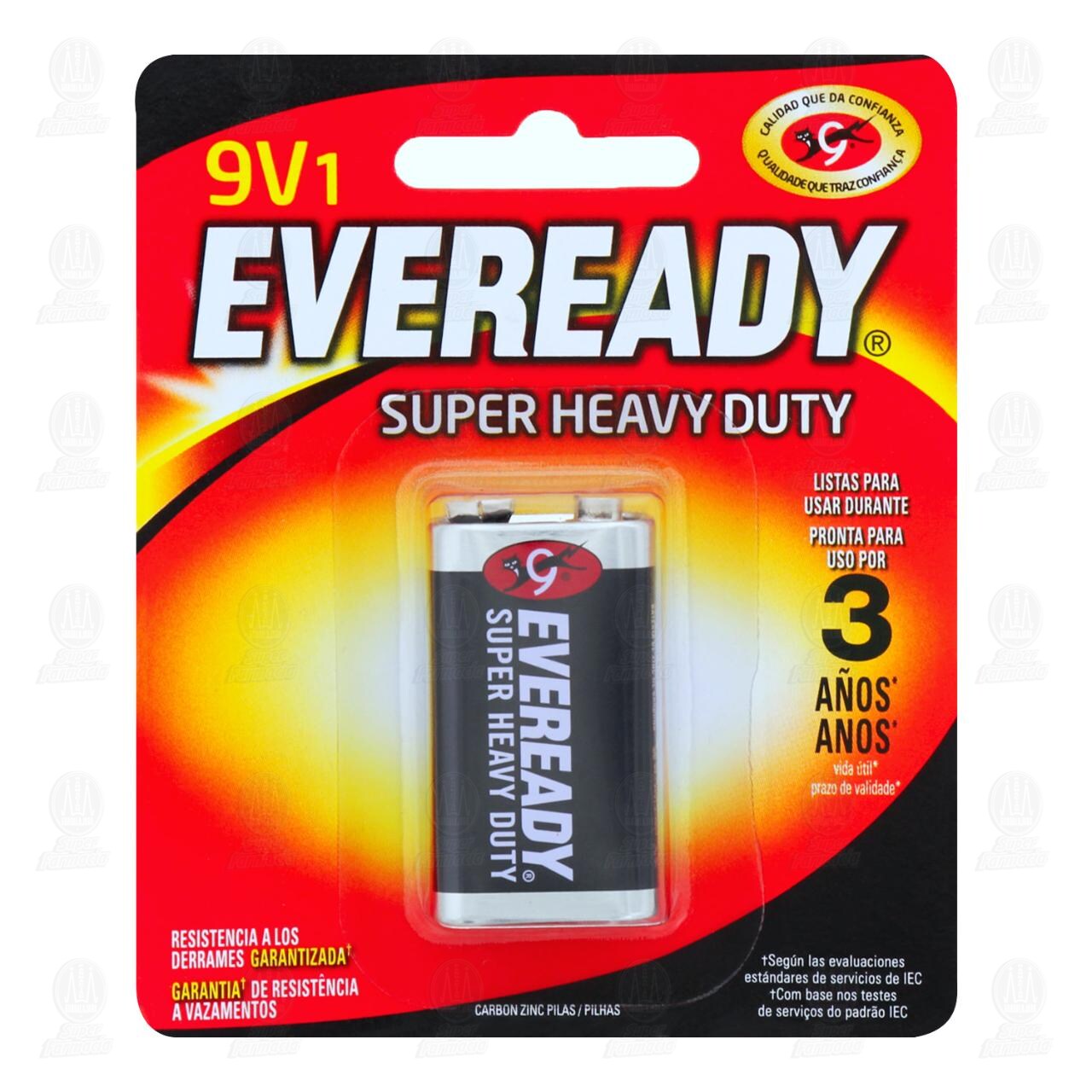 Pilas Eveready de Carb&oacute;n Zinc Super Heavy Duty Cuadrada 9V, 1 pz.