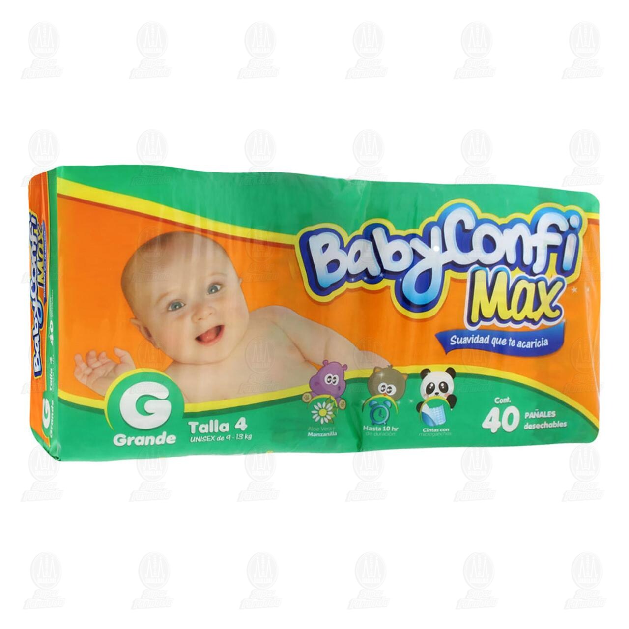 Pañales para Bebé Baby Confi Max Manzanilla y Aloe Desechables Talla Grande, 40 pzas.