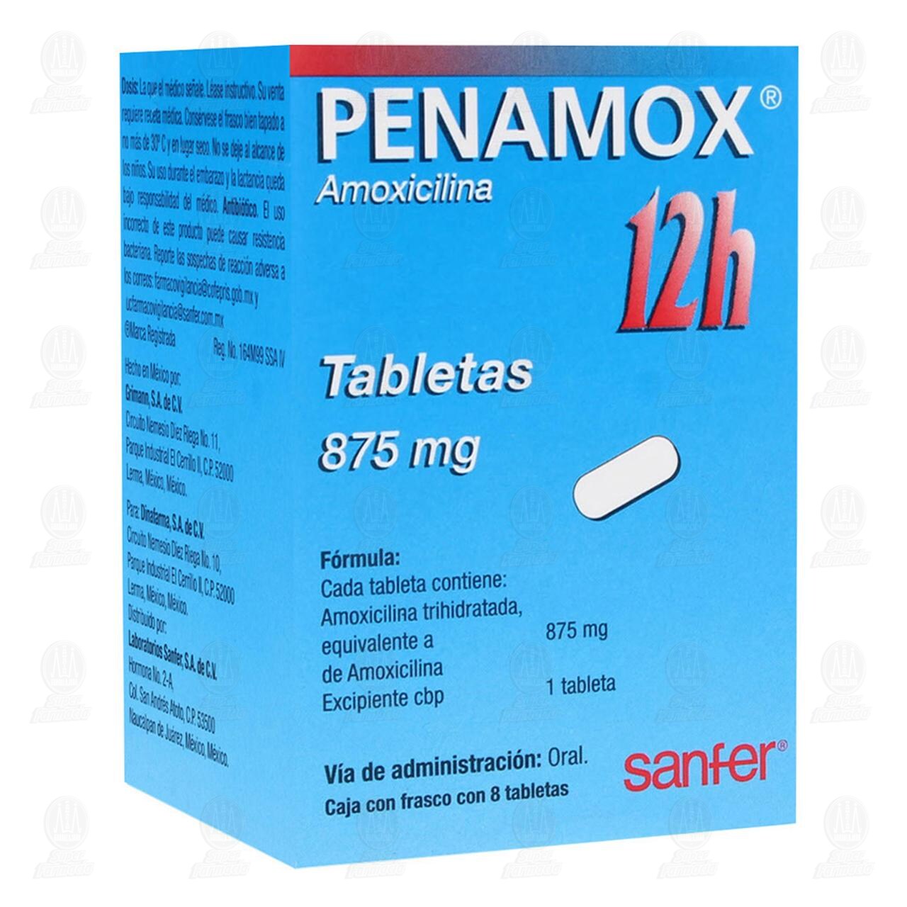 Penamox 12h 875 mg, 8 Tabletas. image number 0