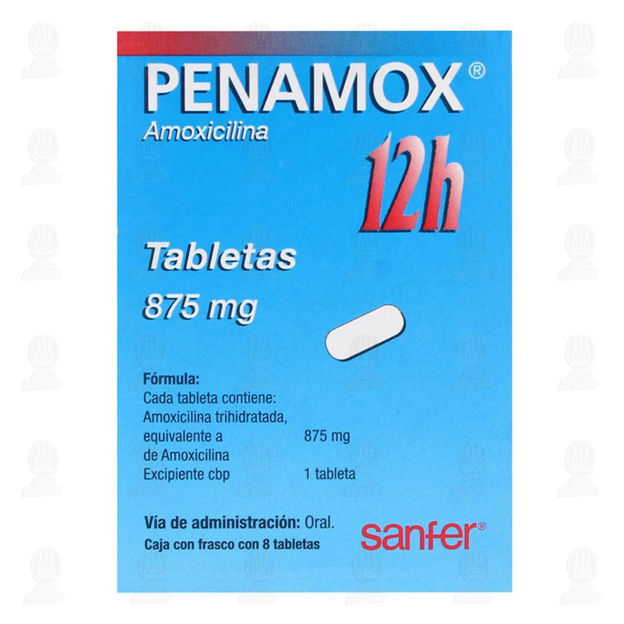 Penamox 12h 875 mg, 8 Tabletas. image number 1