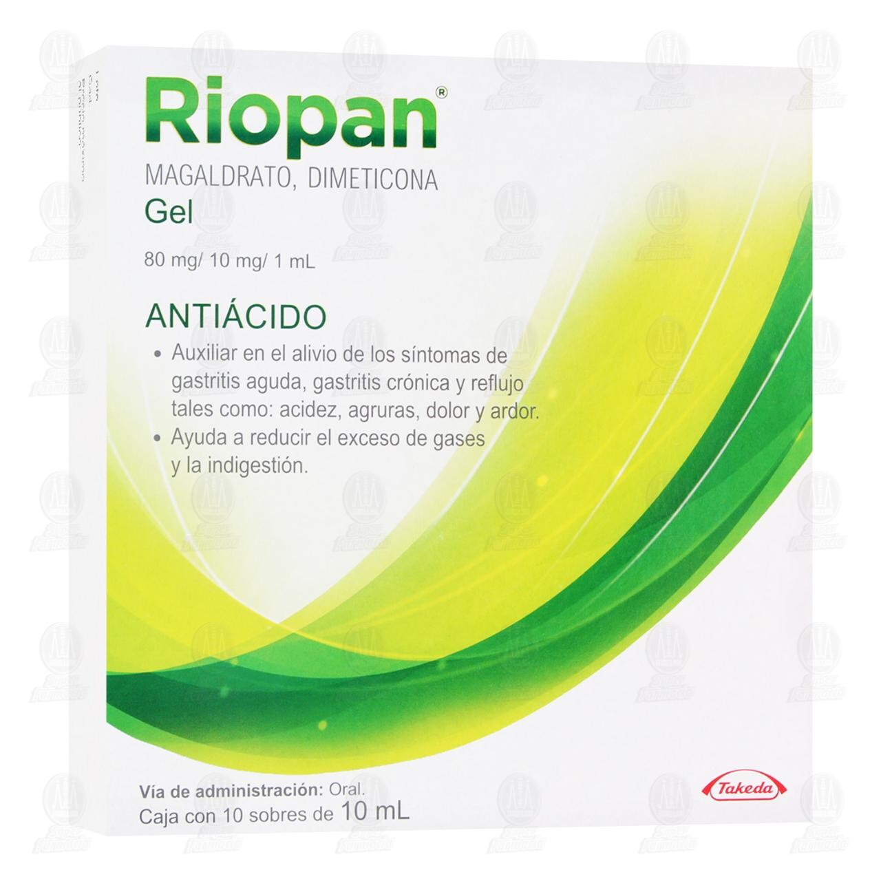 Riopan 80mg/10mg/1ml Gel, 10 Sobres. image number 0