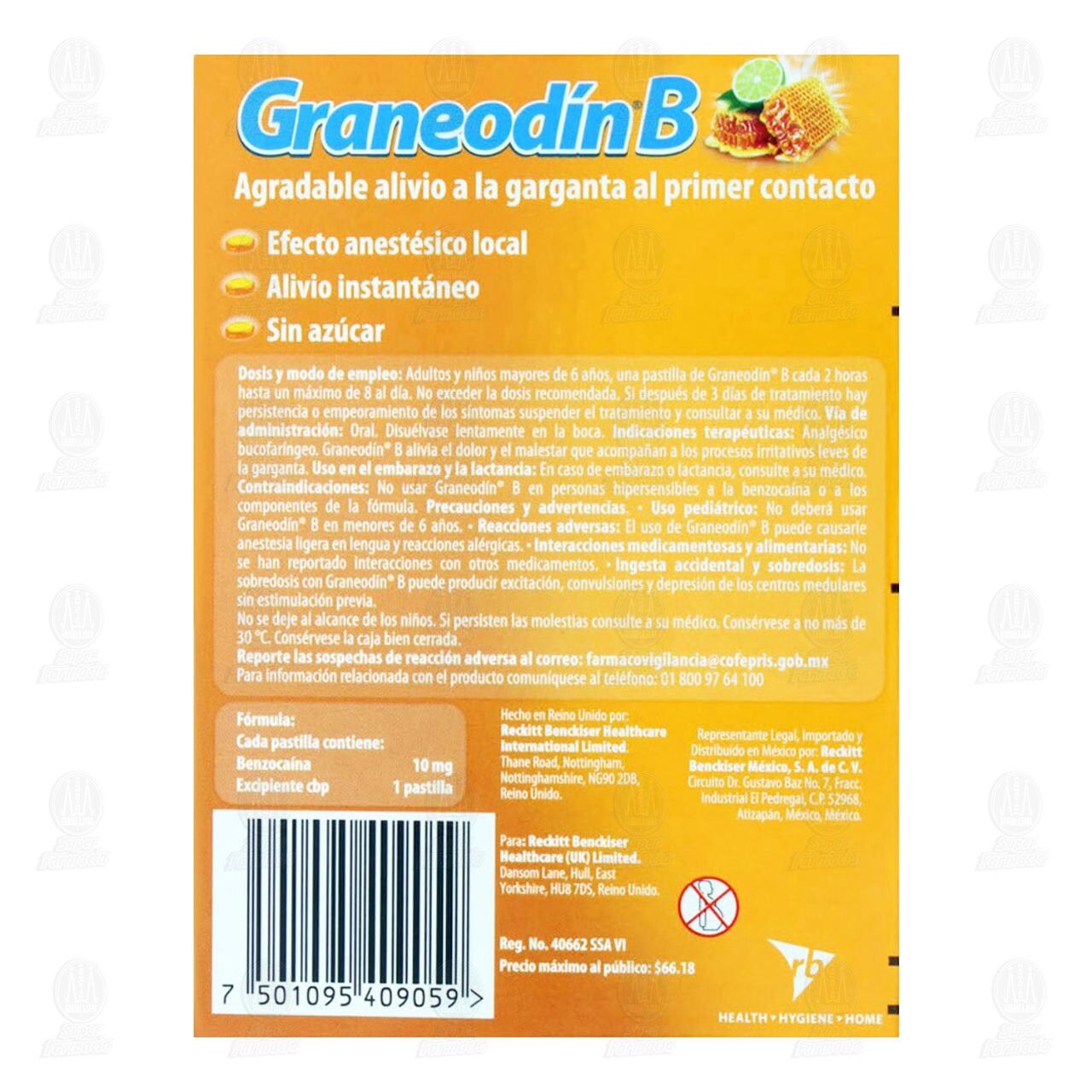 Graneod&iacute;n B Sabor Miel Lim&oacute;n, 24 Pastillas. image number 2