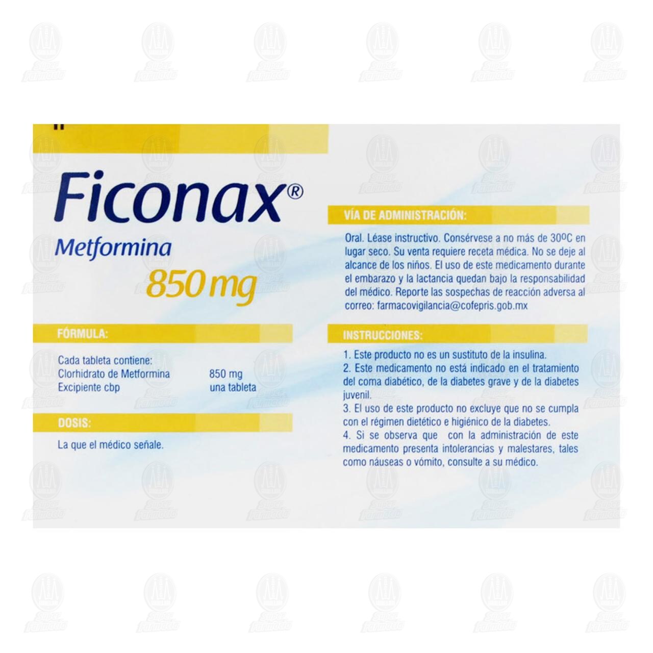 Ficonax 850 mg, 30 Tabletas. image number 2