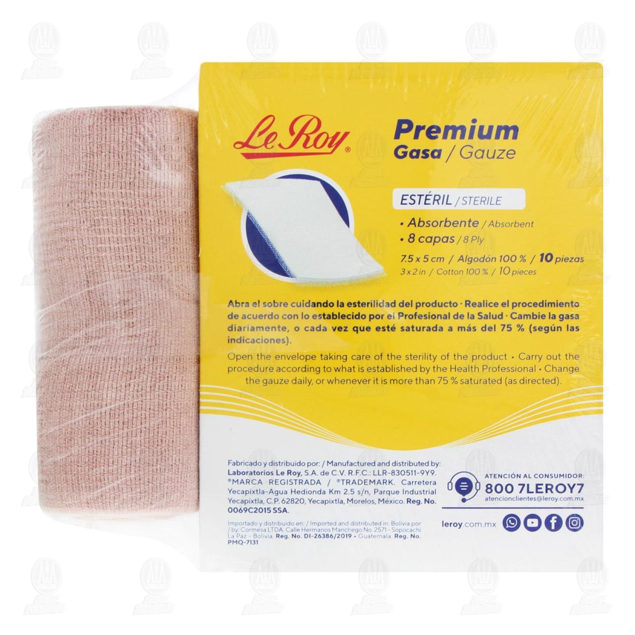 Gasa Le Roy Premium 7.5cm x 5cm + Venda, 10 pzas. image number 2