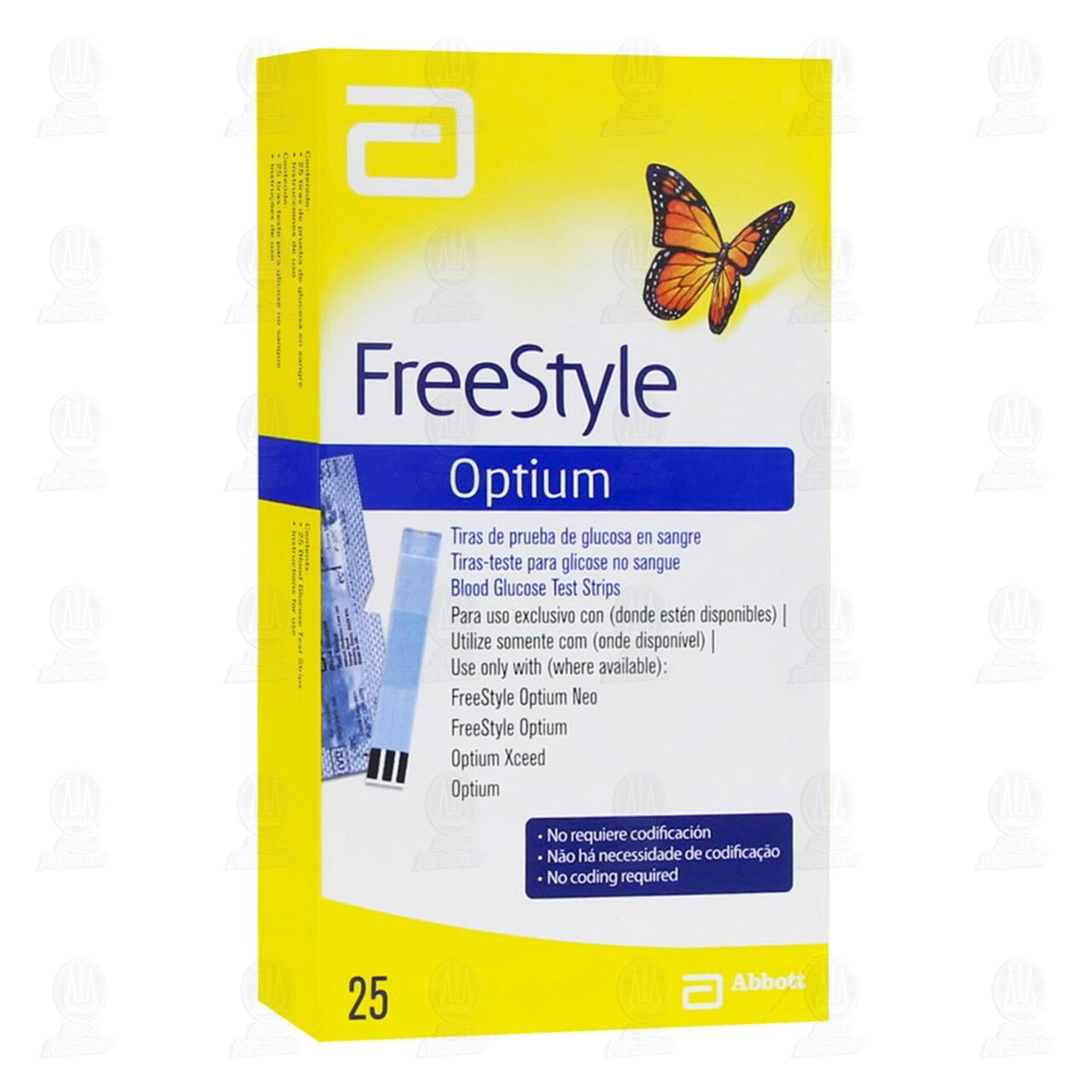 Freestyle Optium Tiras de Prueba de Glucosa en Sangre, 25 pzas.