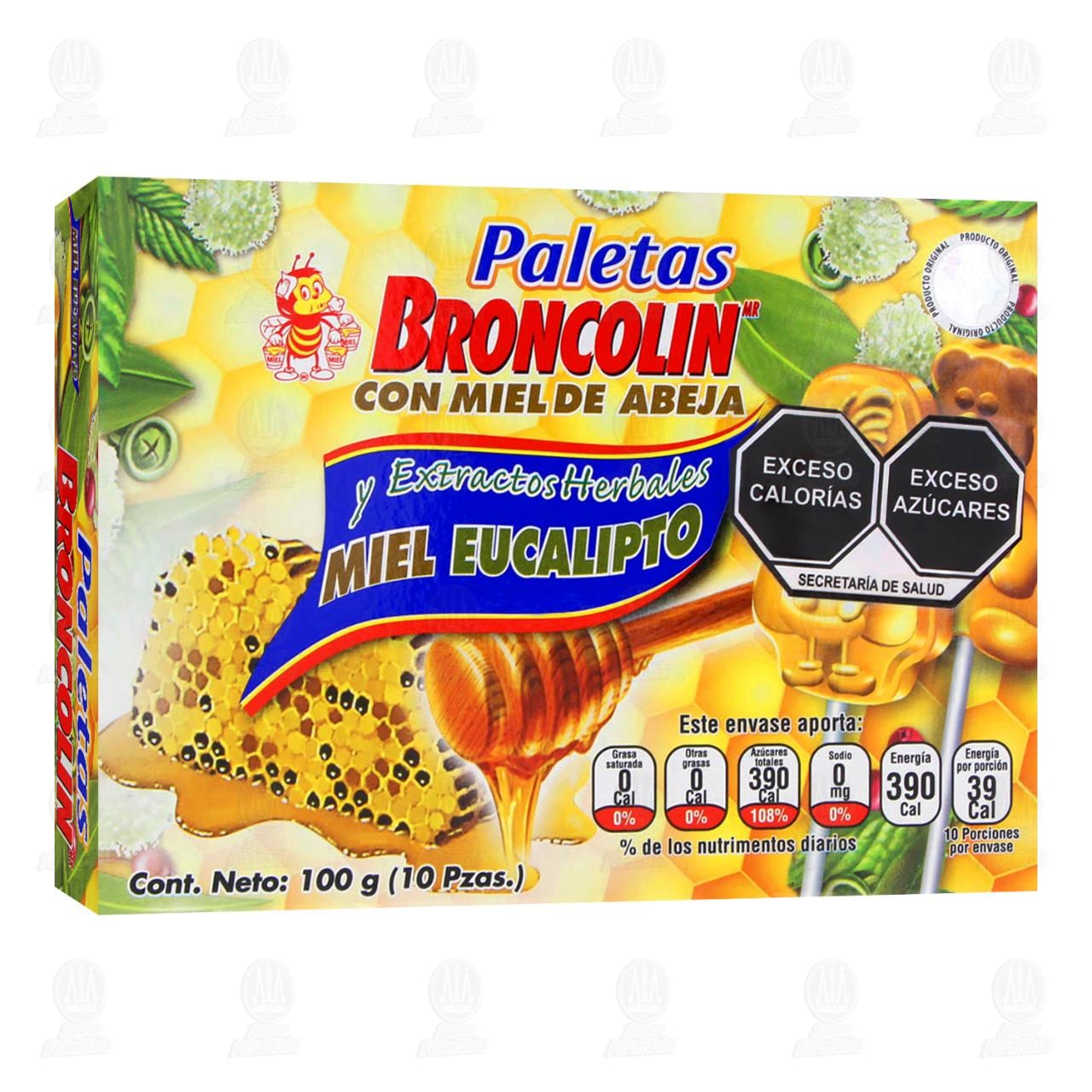 Broncolin Paletas Miel y Eucalipto, 10 pzas.
