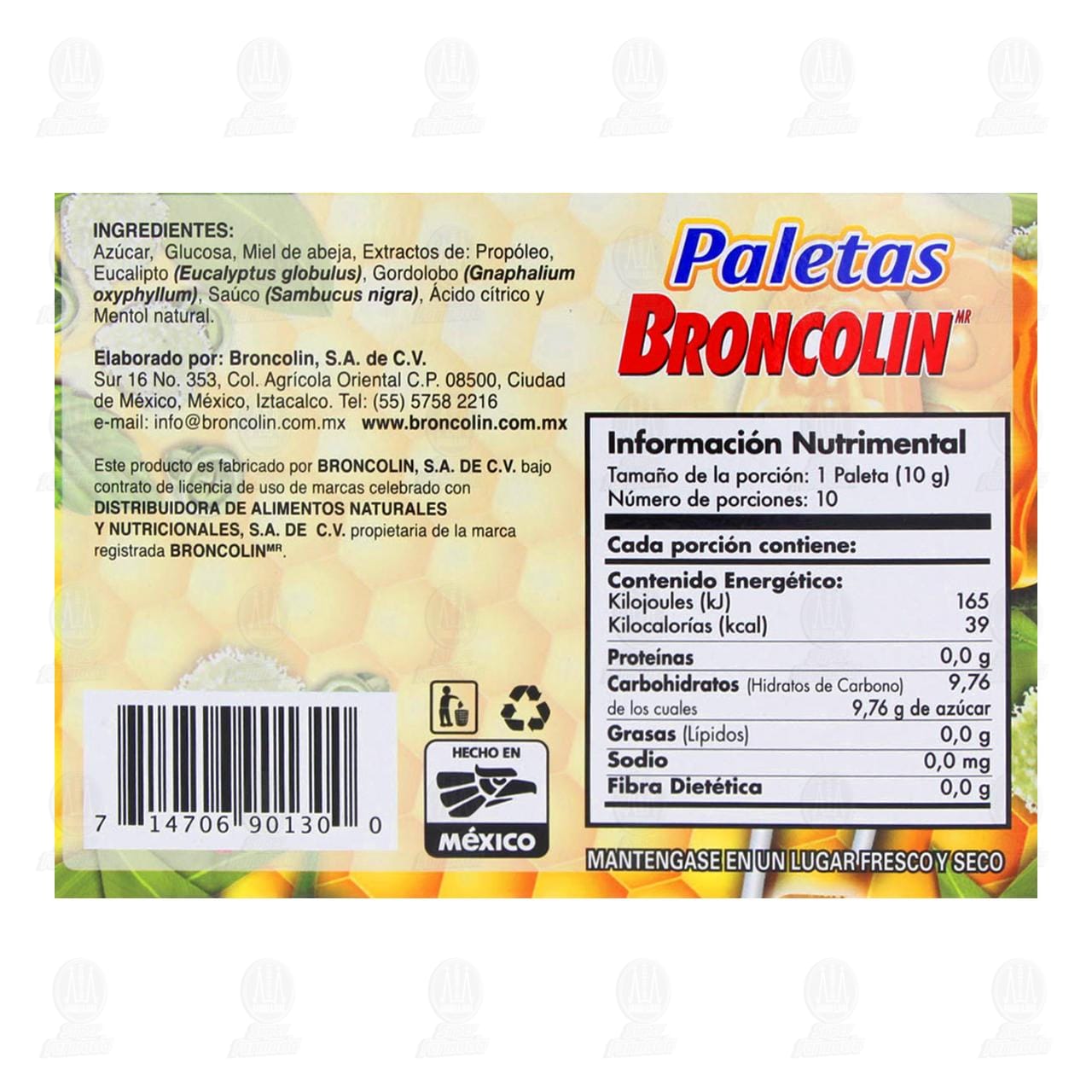 Broncolin Paletas Miel y Eucalipto, 10 pzas. image number 2