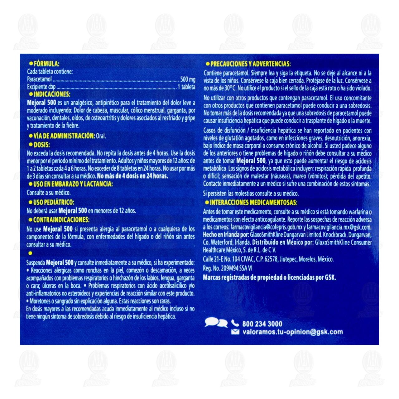 Mejoral 500 mg, 12 Tabletas. image number 2