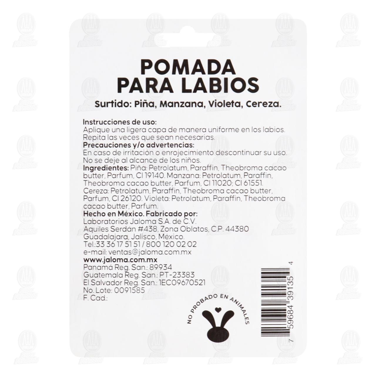 Pomada para Labios Jaloma Cuatro Diferentes Sabores, 4 pzas. image number 1