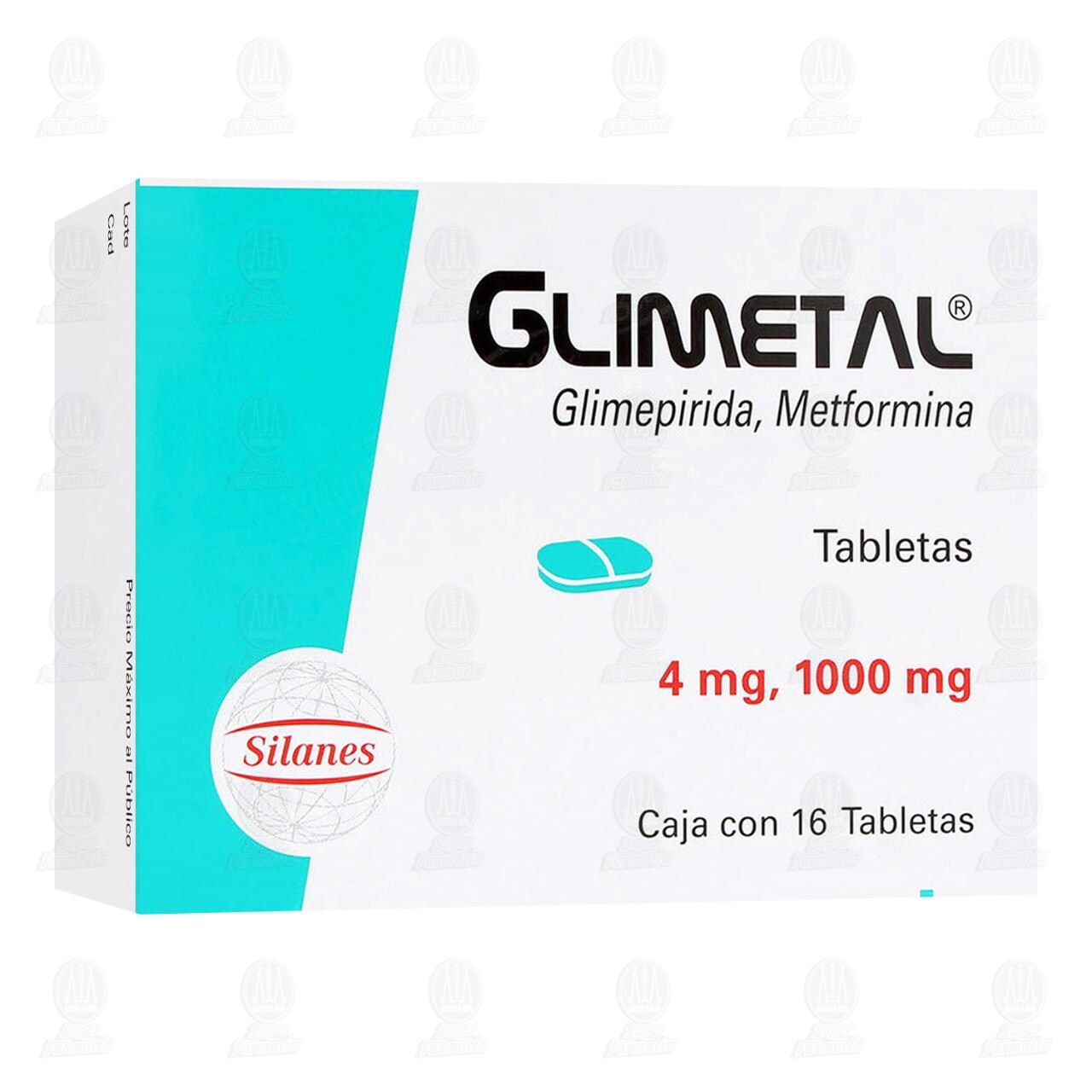 Glimetal 4mg/1000mg, 16 Tabletas. image number 0