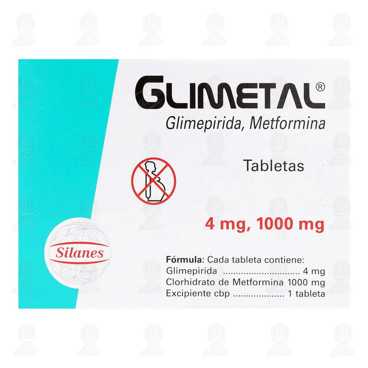 Glimetal 4mg/1000mg, 16 Tabletas. image number 2