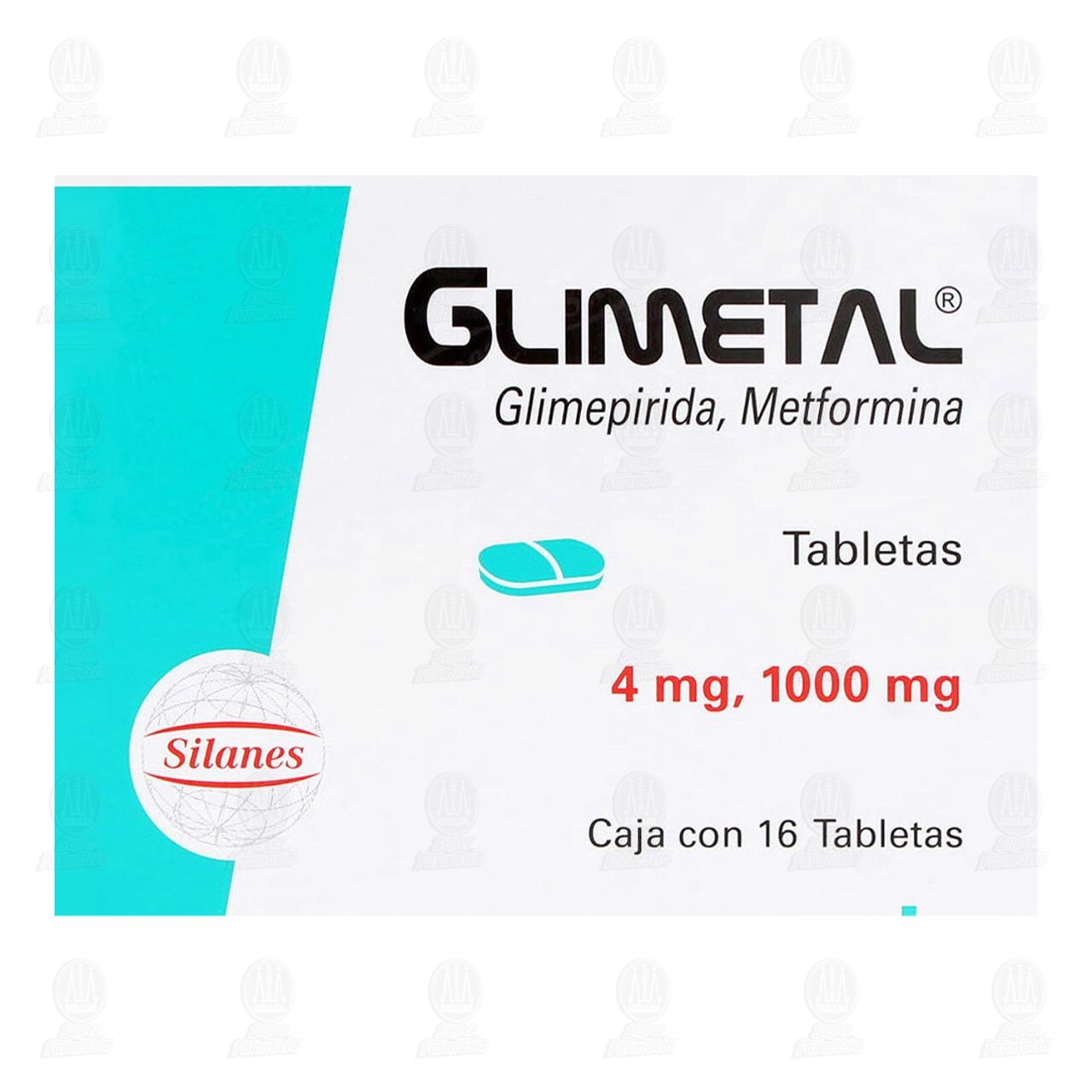 Glimetal 4mg/1000mg, 16 Tabletas. image number 1
