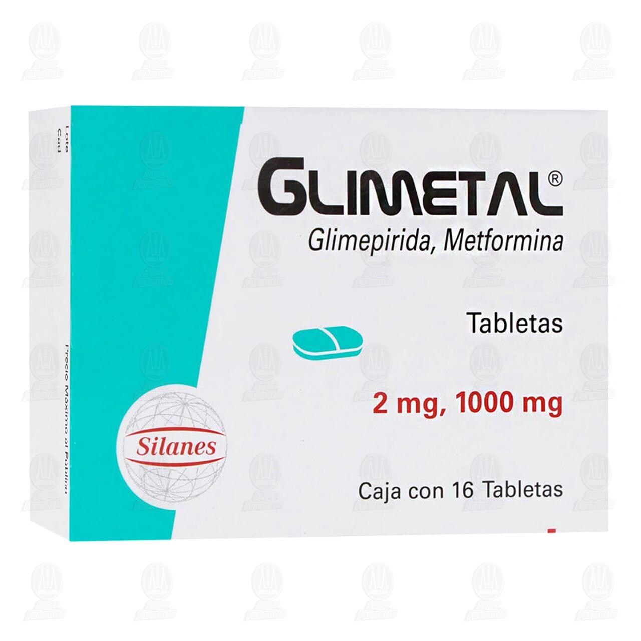Glimetal 2mg/1000mg, 16 Tabletas. image number 0