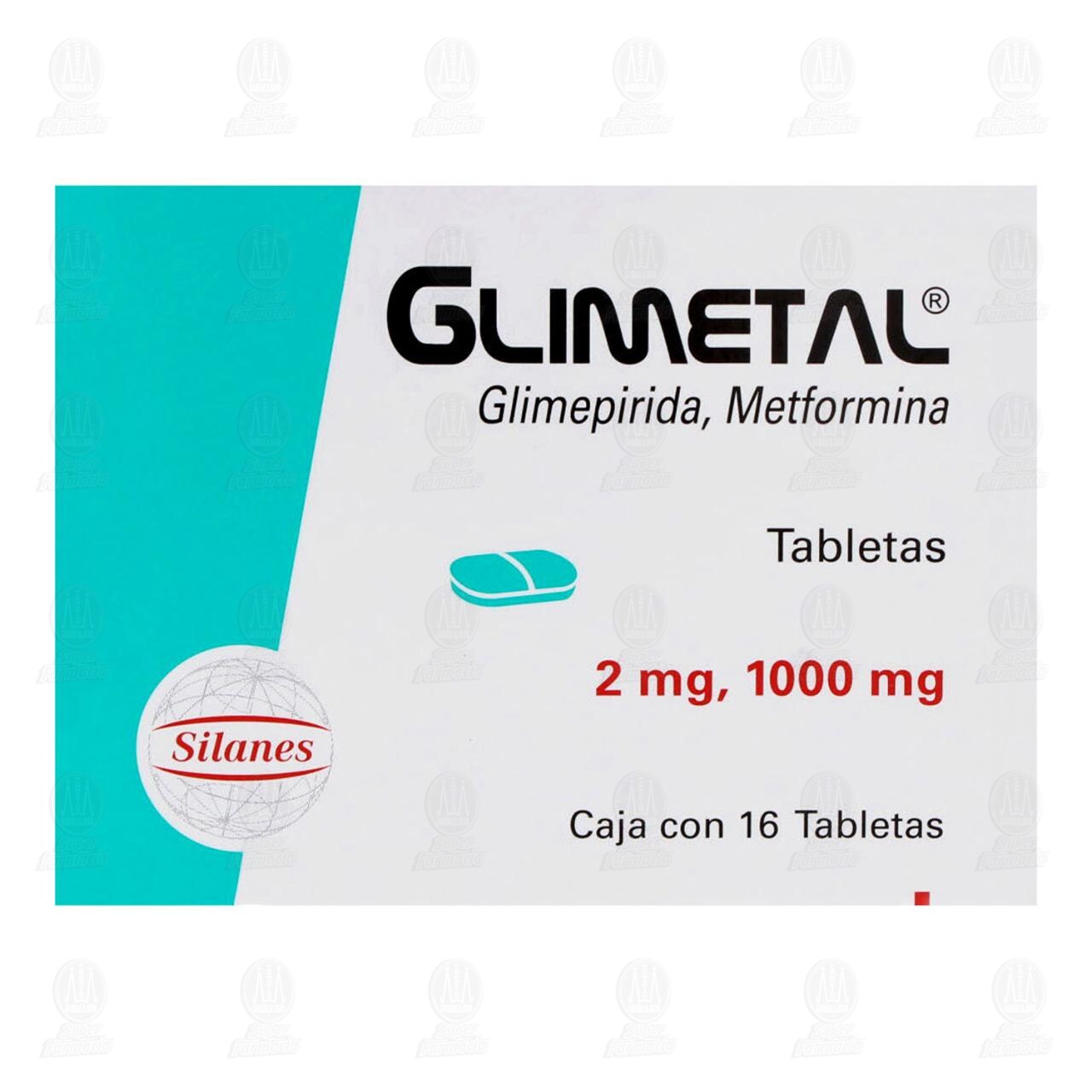 Glimetal 2mg/1000mg, 16 Tabletas. image number 1