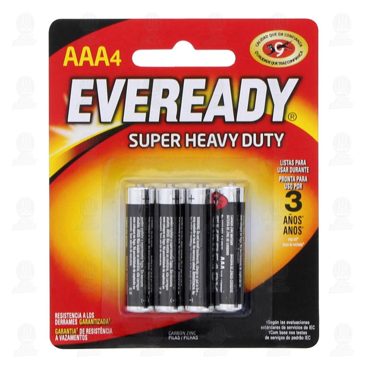 Pilas Eveready de Carbón Zinc Super Heavy Duty AAA, 4 pzas.