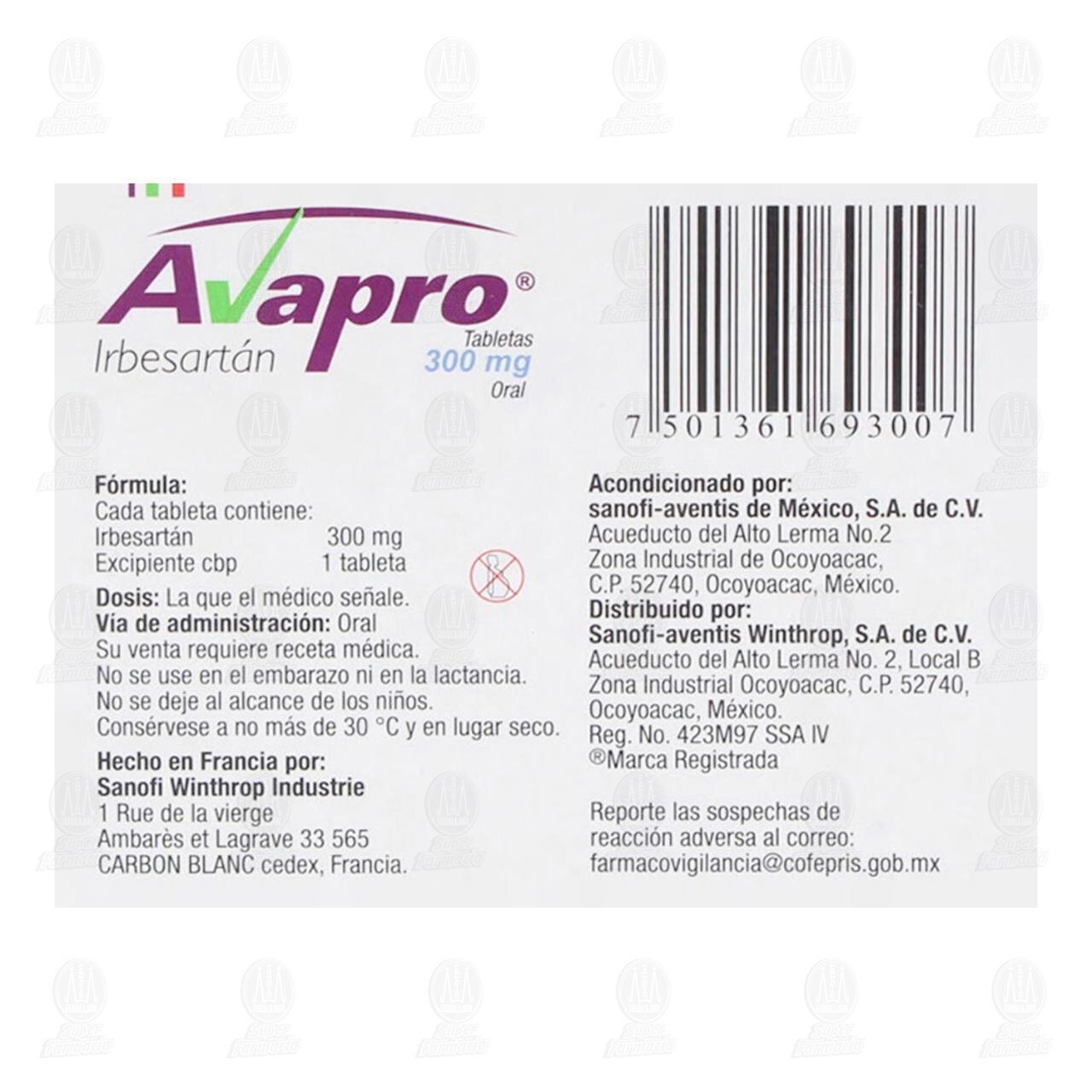 Avapro 300 mg, 28 Tabletas. image number 2
