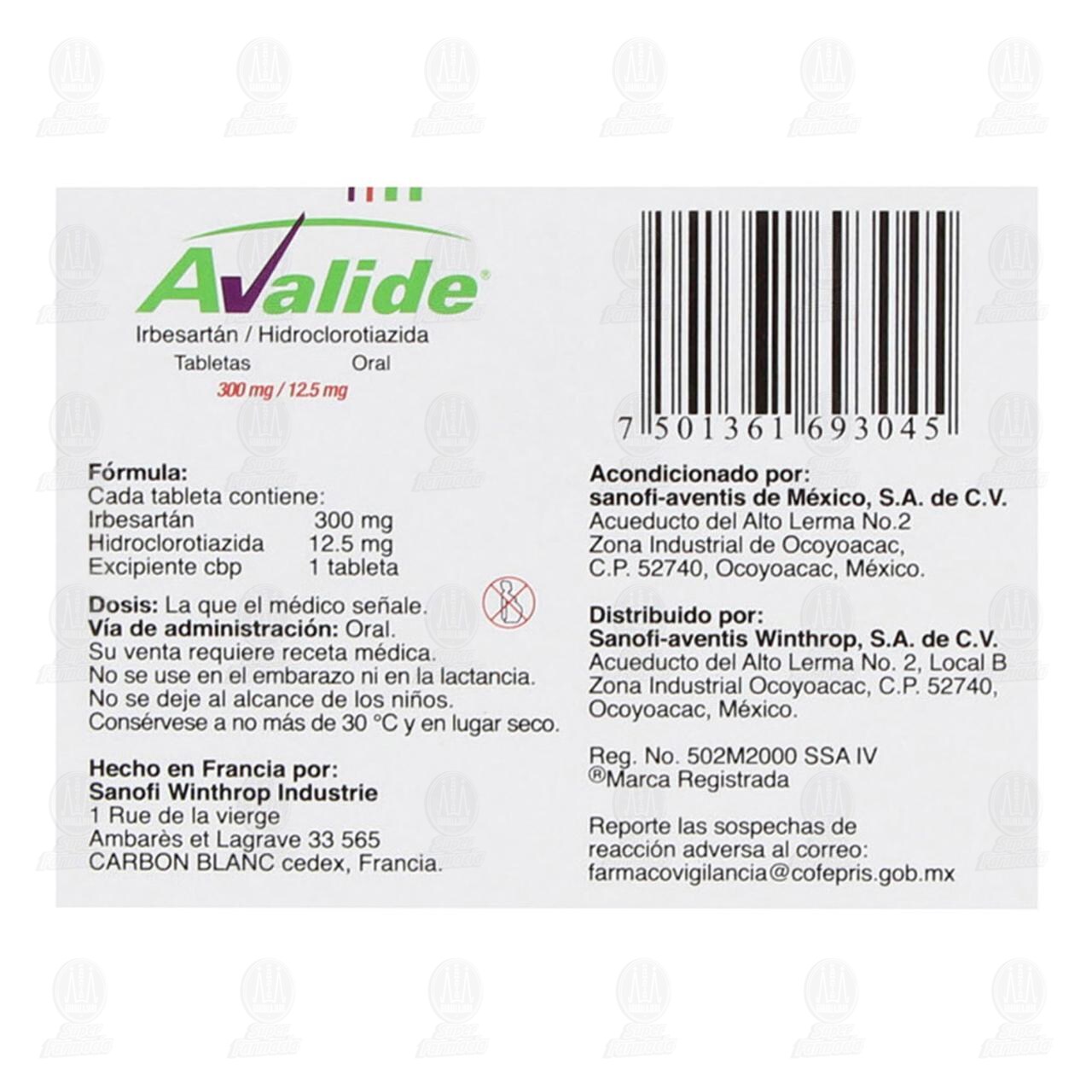 Avalide 300mg/12.5mg, 28 Tabletas. image number 2