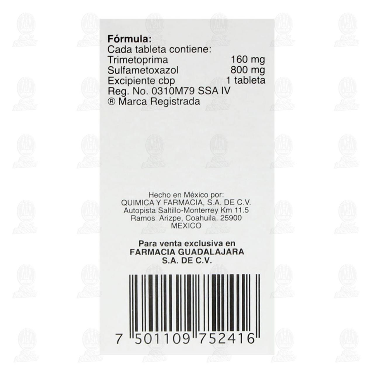 Trimetoprima y Sulfametoxazol 160mg/800mg, 14 Tabletas Pharmalife. image number 2