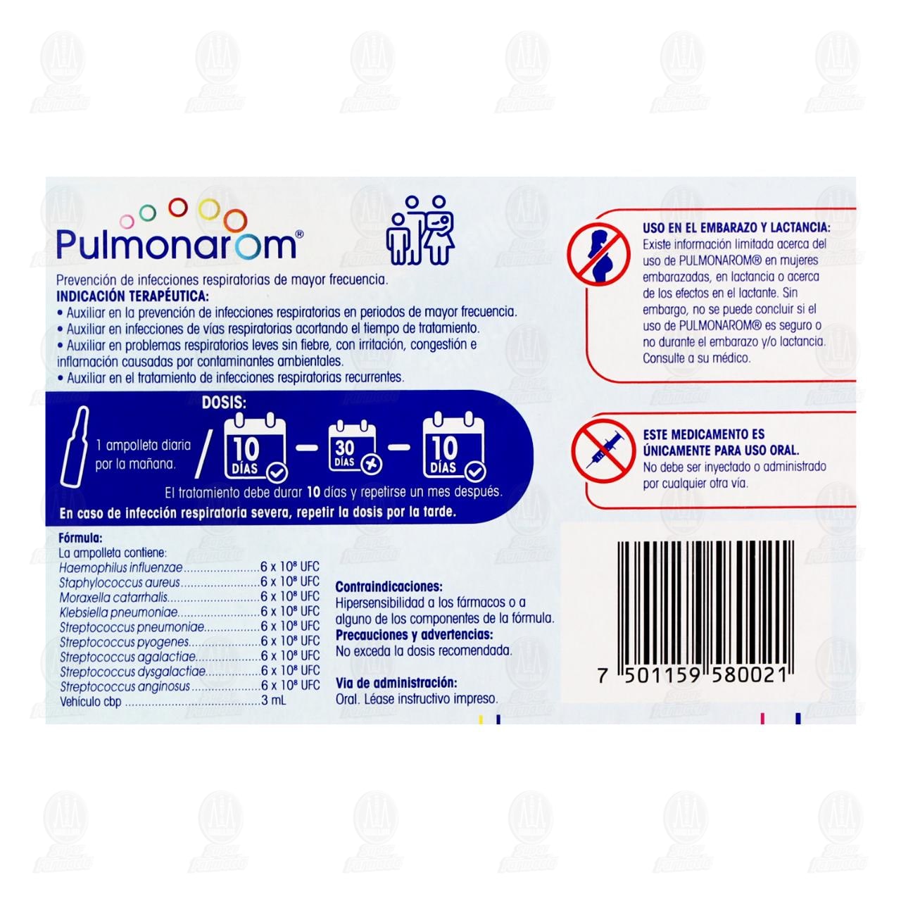 Pulmonarom Lisados Bacterianos Soluci&oacute;n Oral, 20 Ampolletas con 3 ml. image number 2