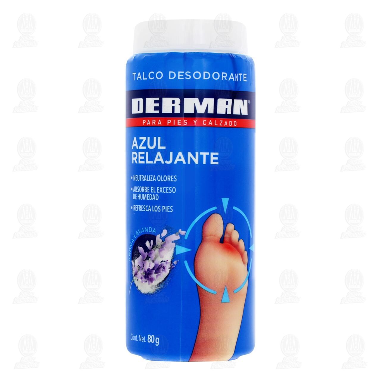 Talco Desodorante Derman Azul Relajante Aroma Lavanda, 80 gr. image number 1