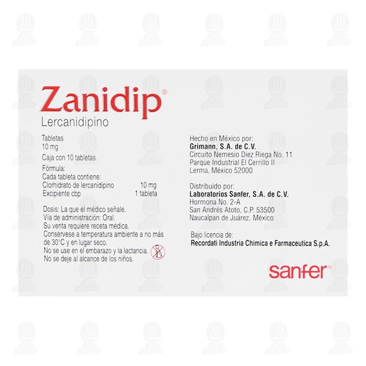 Zanidip 10 mg, 10 Tabletas. image number 2